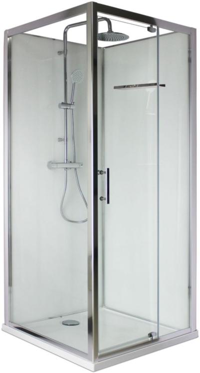 Cabine de douche Chromé verre transparent accès face porte pivotante 90X90 LQB ALC6PV